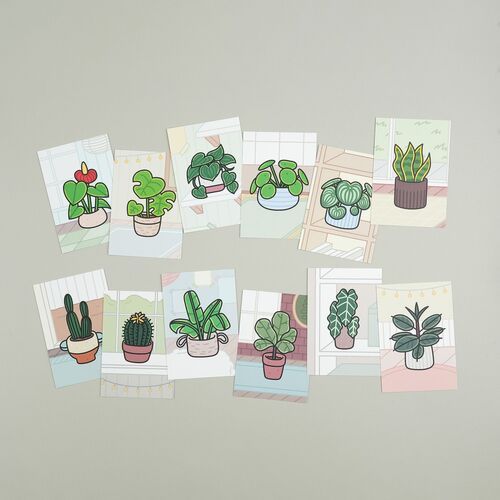 12pcs Cozy Home Houseplant Postcard Set