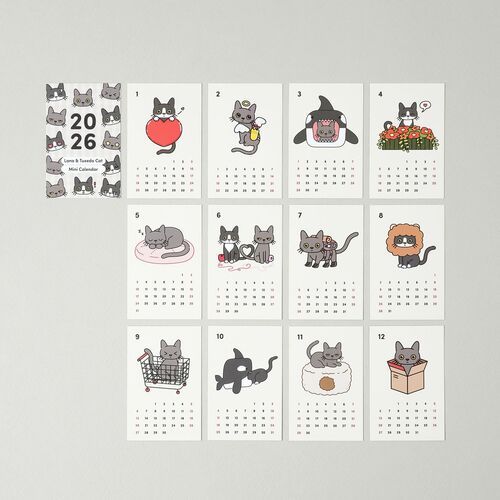 2026 Lana & Tuxedo Cat Mini Calendar Sheets - Image 3