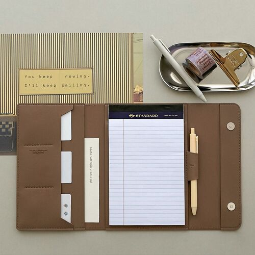 Vegan Leather A5 Notepad & Pen Organizer Set - Image 5
