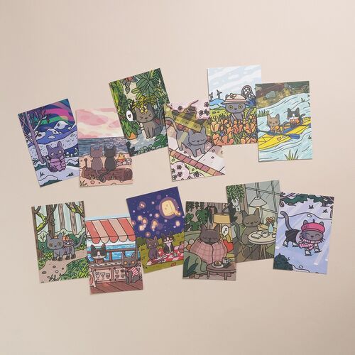 12pcs Lana & Tuxedo Cat Postcard Set