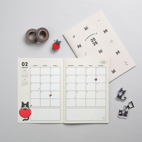2026 Lana & Tuxedo Cat Monthly Planner