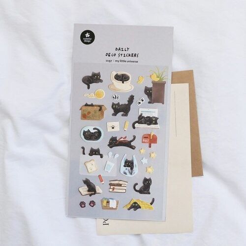 Playful Black Cat Deco Sticker