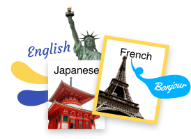 Rosetta Stone Language selection tiles for English, Japanese, and French